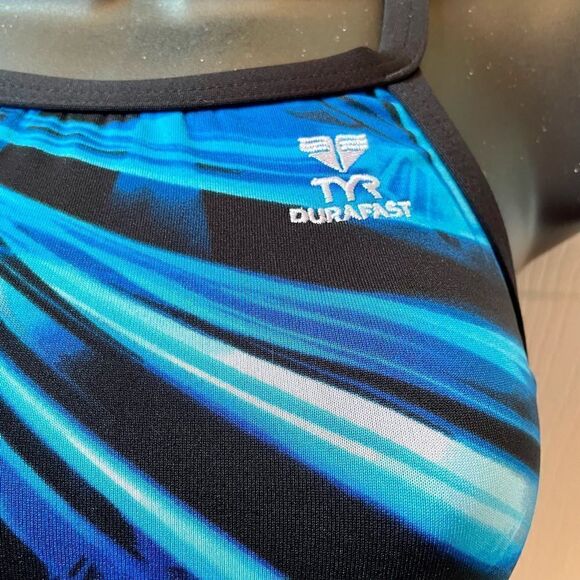 BLACK AND BLUE ONE PIECE BATHING SUIT BY TYR GENTLY LOVED SIZE 32 - Picture 3 of 8